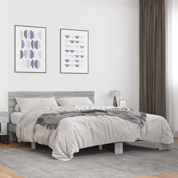vidaXL Estructura cama madera ingenier&iacute;a metal gris Sonoma 150x200 cm