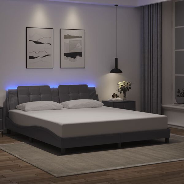 vidaXL Estructura de cama con LED sin colch&oacute;n Zadar gris 180x200 cm