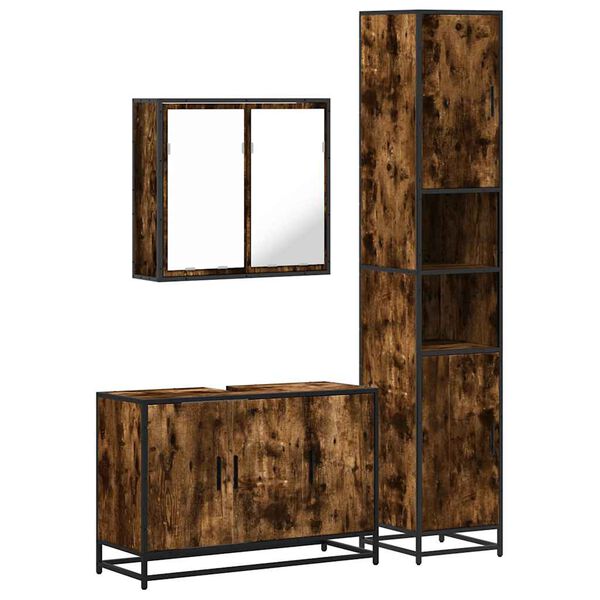vidaXL Set de muebles ba&ntilde;o 3 pzas madera contrachapada roble ahumado