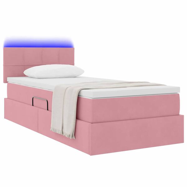vidaXL Cama con almacenamiento y LED Rosa 90 x 200 cm Terciopelo