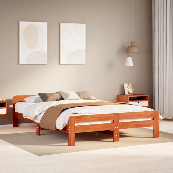 vidaXL Cama sin colch&oacute;n madera maciza de pino marr&oacute;n cera 140x190 cm
