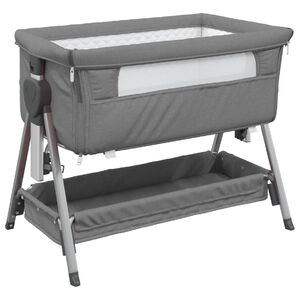 vidaXL Cuna con colch&oacute;n tela de lino gris oscuro