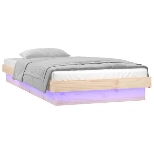 vidaXL Estructura de cama LED sin colch&oacute;n madera maciza 90x200 cm