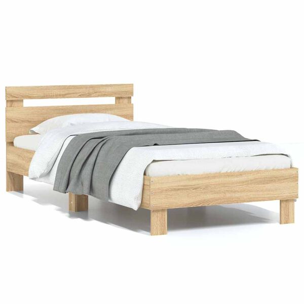 vidaXL Estructura cama con cabecero sin colchón roble Sonoma 75x190 cm