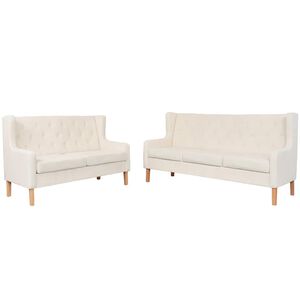 vidaXL Conjunto de sof&aacute;s 2 piezas tela blanco crema