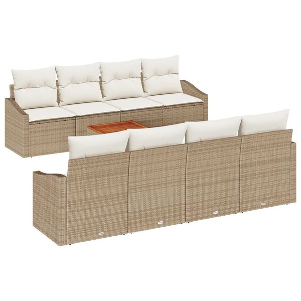 vidaXL Conjunto de sof&aacute;s de jard&iacute;n 9 pcs Beige rat&aacute;n sint&eacute;tico