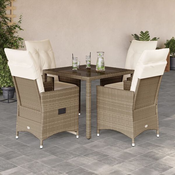 vidaXL Set comedor de jard&iacute;n 5 pzas con cojines rat&aacute;n sint&eacute;tico beige