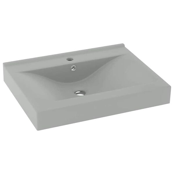 vidaXL Lavabo de lujo con grifo cer&aacute;mica 60x46 cm gris claro
