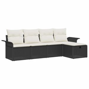 vidaXL Conjunto de sof&aacute;s de jard&iacute;n 5 pcs Negro y crema rat&aacute;n sint&eacute;tico