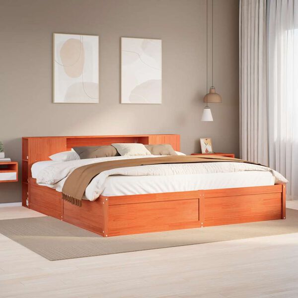 vidaXL Cama sin colch&oacute;n madera maciza de pino marr&oacute;n cera 180x200 cm