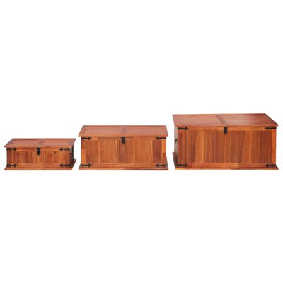 vidaXL Juego de baúl de almacenamiento hecho a mano de dos piezas, madera  de acacia maciza con acabado de miel, decorativo y funcional