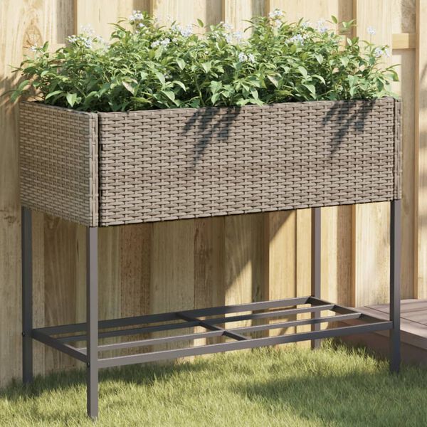 vidaXL Jardineras con estante 2 uds rat&aacute;n sint&eacute;tico gris 90x40x75 cm