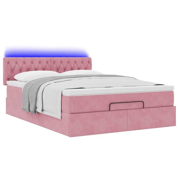 vidaXL Estructura cama otomana con colch&oacute;n terciopelo rosa 140x190 cm
