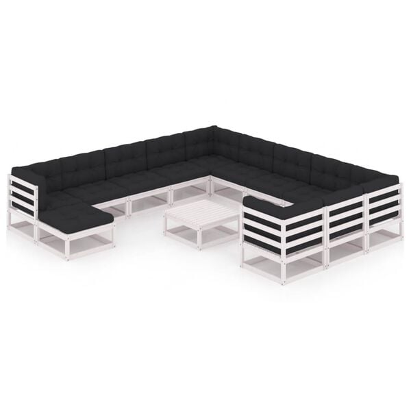 vidaXL Set de muebles de jard&iacute;n 13 pzas con cojines madera pino blanco