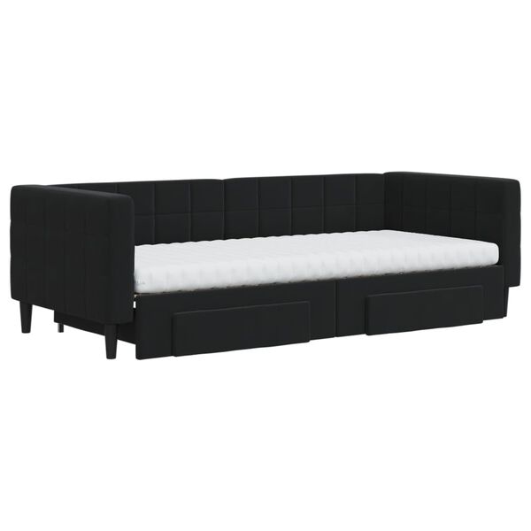 vidaXL Sof&aacute; cama nido con cajones terciopelo negro 90x200 cm