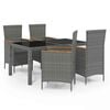vidaXL Set de comedor de jard&iacute;n 5 pzas y cojines rat&aacute;n sint&eacute;tico gris