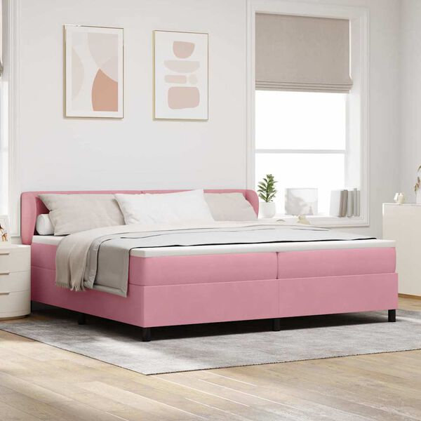 vidaXL Cama tipo Box Spring con colch&oacute;n Rosa 200 x 200 cm Terciopelo