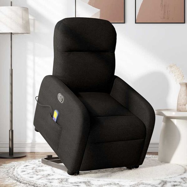 vidaXL Sillón de masaje eléctrico reclinable elevable tela negro