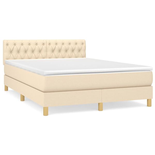 vidaXL Cama box spring con colch&oacute;n tela color crema 140x190 cm