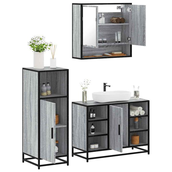 vidaXL Set de muebles de baño 3 pzas madera contrachapada gris sonoma