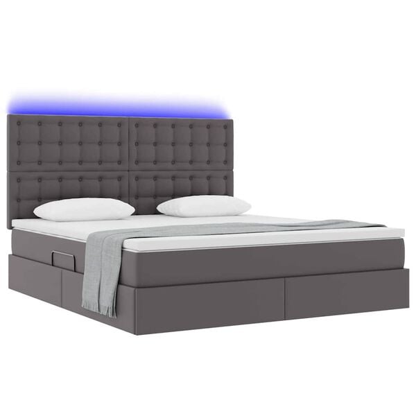 vidaXL Cama con almacenamiento y LED Gris 160 x 200 cm Cuero sint&eacute;tico