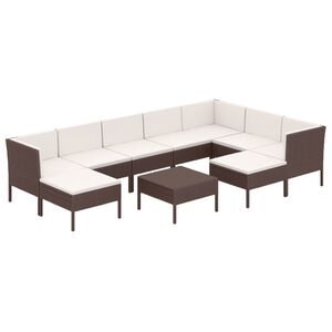 vidaXL Set muebles de jard&iacute;n 10 pzas y cojines rat&aacute;n sint&eacute;tico marr&oacute;n