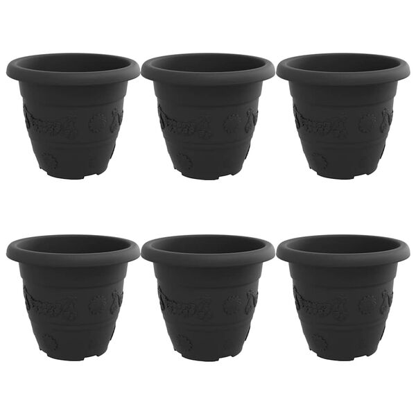vidaXL Maceta Redonda para Flores 6 pcs Negro &Oslash; 26 x 21.5 cm Pl&aacute;stico