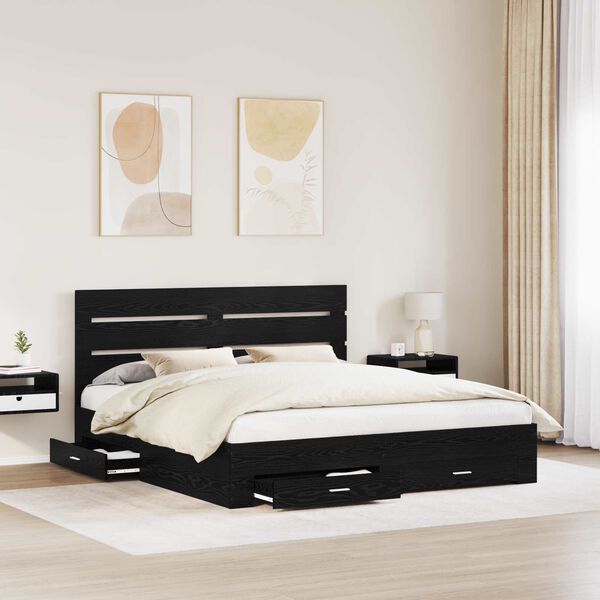 vidaXL Estructura de cama con caj&oacute;n Roble Negro 180 x 200 cm