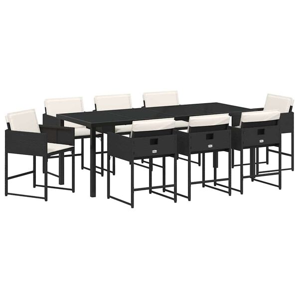 vidaXL Conjunto de Comedor de Jard&iacute;n 9 pcs Negro rat&aacute;n sint&eacute;tico