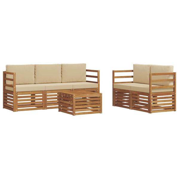 vidaXL Juegos de sof&aacute;s 6 pcs Natural y Beige Madera de Acacia S&oacute;lida