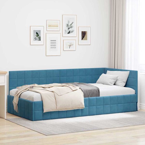vidaXL Estructura de cama en esquina Azul 90 x 190 cm Terciopelo