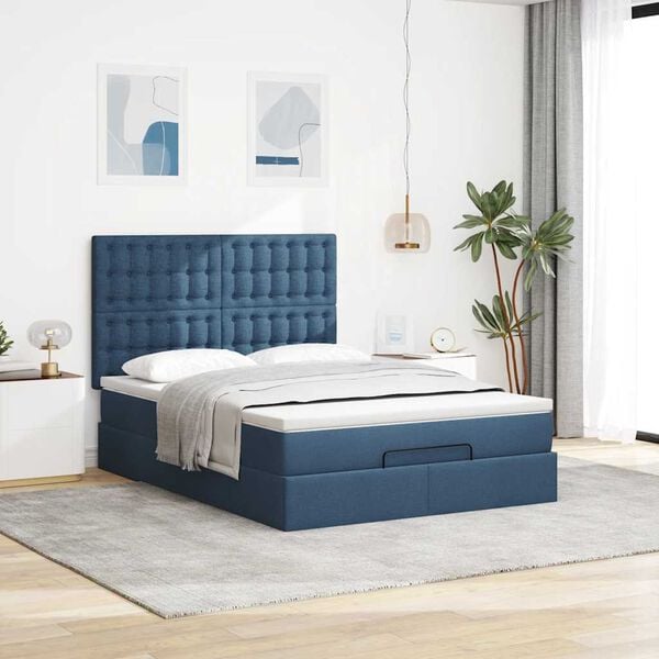 vidaXL Estructura de cama otomana colch&oacute;n tela azul pardo 140x200cm