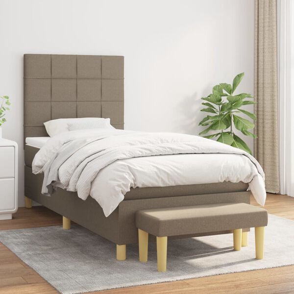 vidaXL Cama box spring con colch&oacute;n tela gris taupe 90x190 cm