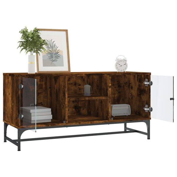 vidaXL Mueble de TV con puertas de vidrio roble ahumado 102x37x50 cm