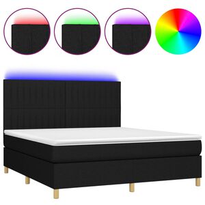 vidaXL Cama box spring colch&oacute;n y luces LED tela negro 180x200 cm