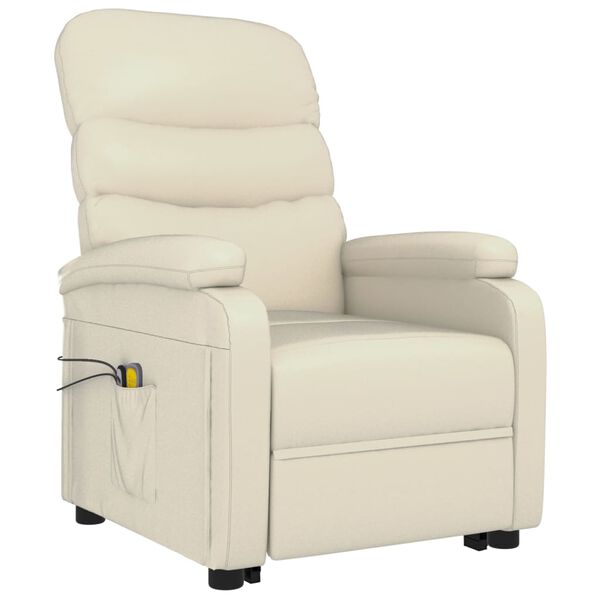 vidaXL Sill&oacute;n de masaje elevable cuero sint&eacute;tico blanco crema
