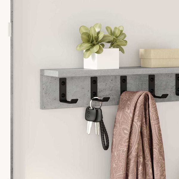 vidaXL Perchero de pared Gris Concreto 60 x 10,5 x 10,5 cm