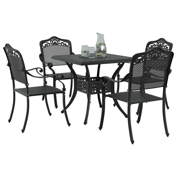 vidaXL Conjunto de mesa de jard&iacute;n 5 pcs Negro Aluminio fundido