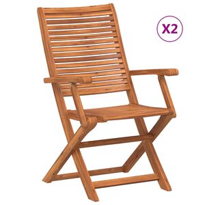 vidaXL Sillas plegables con reposabrazos, 2 unidades, madera maciza de acacia.
