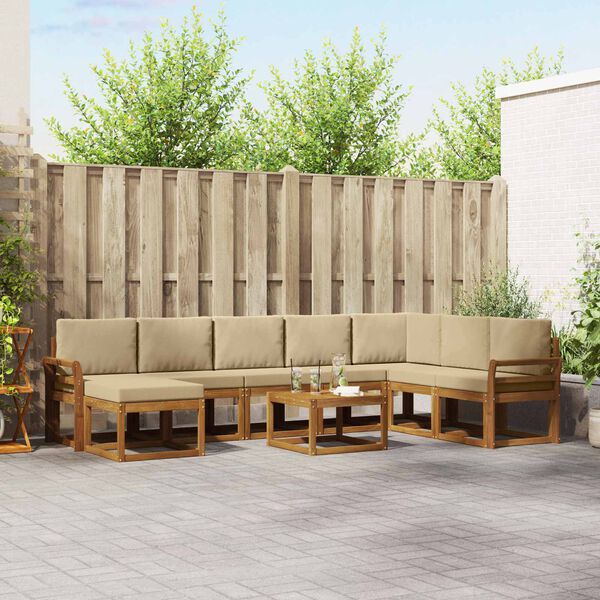vidaXL Conjunto de sof&aacute;s de exterior con coj&iacute;n 9 pcs Natural y Beige