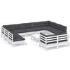 vidaXL Muebles de jard&iacute;n 12 pzas con cojines blanco madera maciza pino