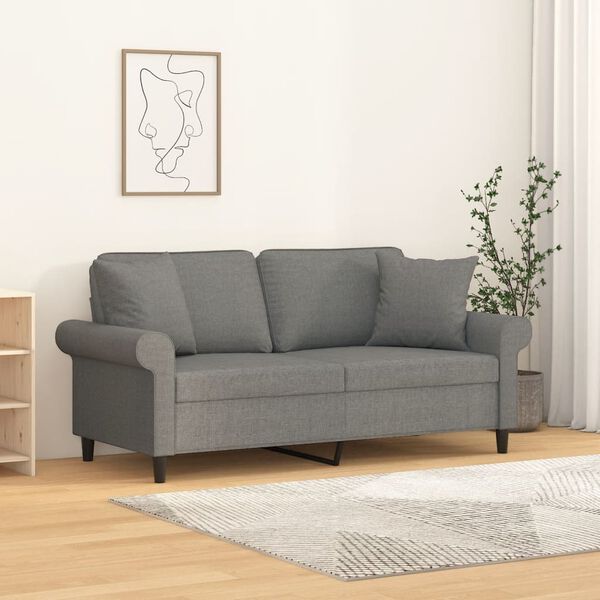vidaXL Sof&aacute; 2 plazas con almohadas y cojines tela gris oscuro 140 cm