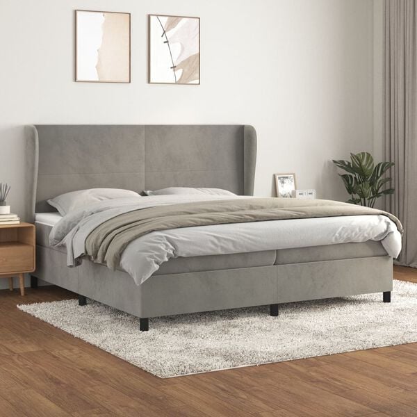 vidaXL Cama box spring con colch&oacute;n terciopelo gris claro 200x200 cm