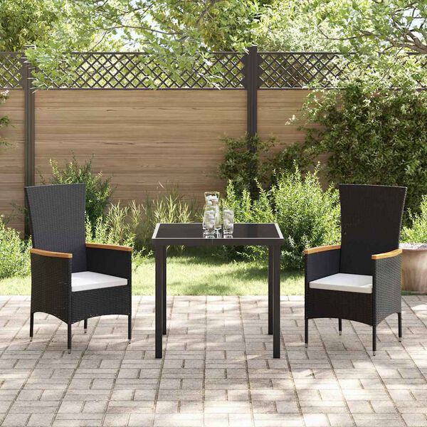 vidaXL Conjunto de Comedor de Jard&iacute;n con coj&iacute;n 3 pcs Negro