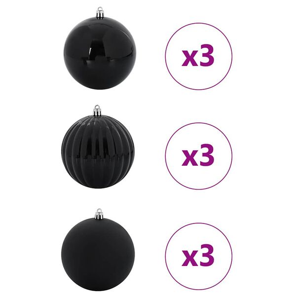 vidaXL Juego de Adornos Navide&ntilde;os XL 9 pcs Negro Pl&aacute;stico