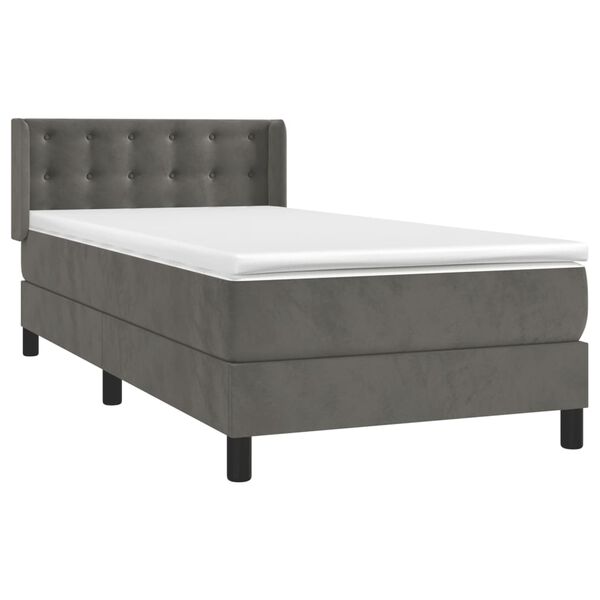 vidaXL Cama box spring con colch&oacute;n terciopelo gris oscuro 90x200 cm