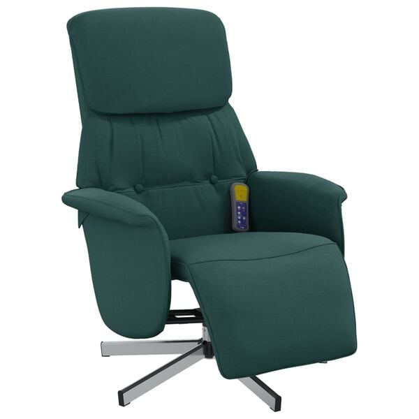 vidaXL Sill&oacute;n reclinable de masaje con reposapi&eacute;s tela verde oscuro