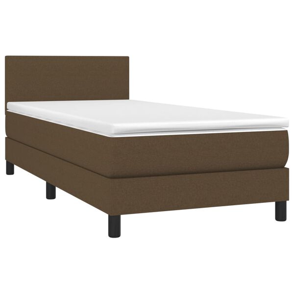 vidaXL Cama box spring con colch&oacute;n LED tela marr&oacute;n oscuro 90x200 cm