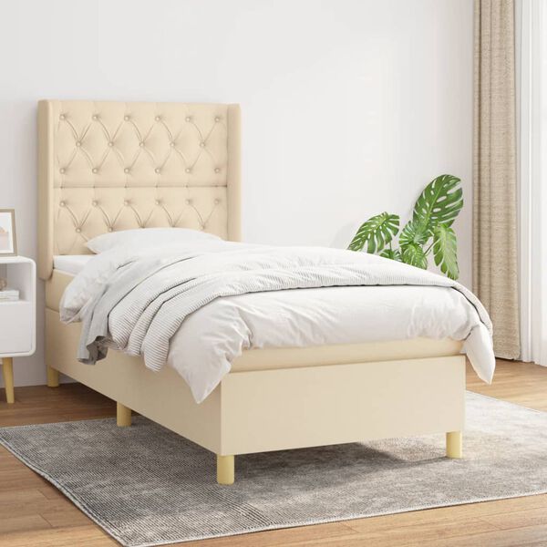 vidaXL Cama box spring con colch&oacute;n tela color crema 80x200 cm