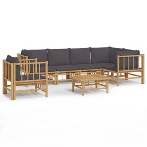 vidaXL Set de muebles de jard&iacute;n 7 piezas bamb&uacute; con cojines gris oscuro